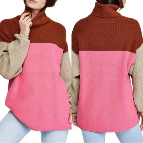 Free People Soft Structured Colorblock Turtleneck Sweater Size XS - Picture 2 of 11